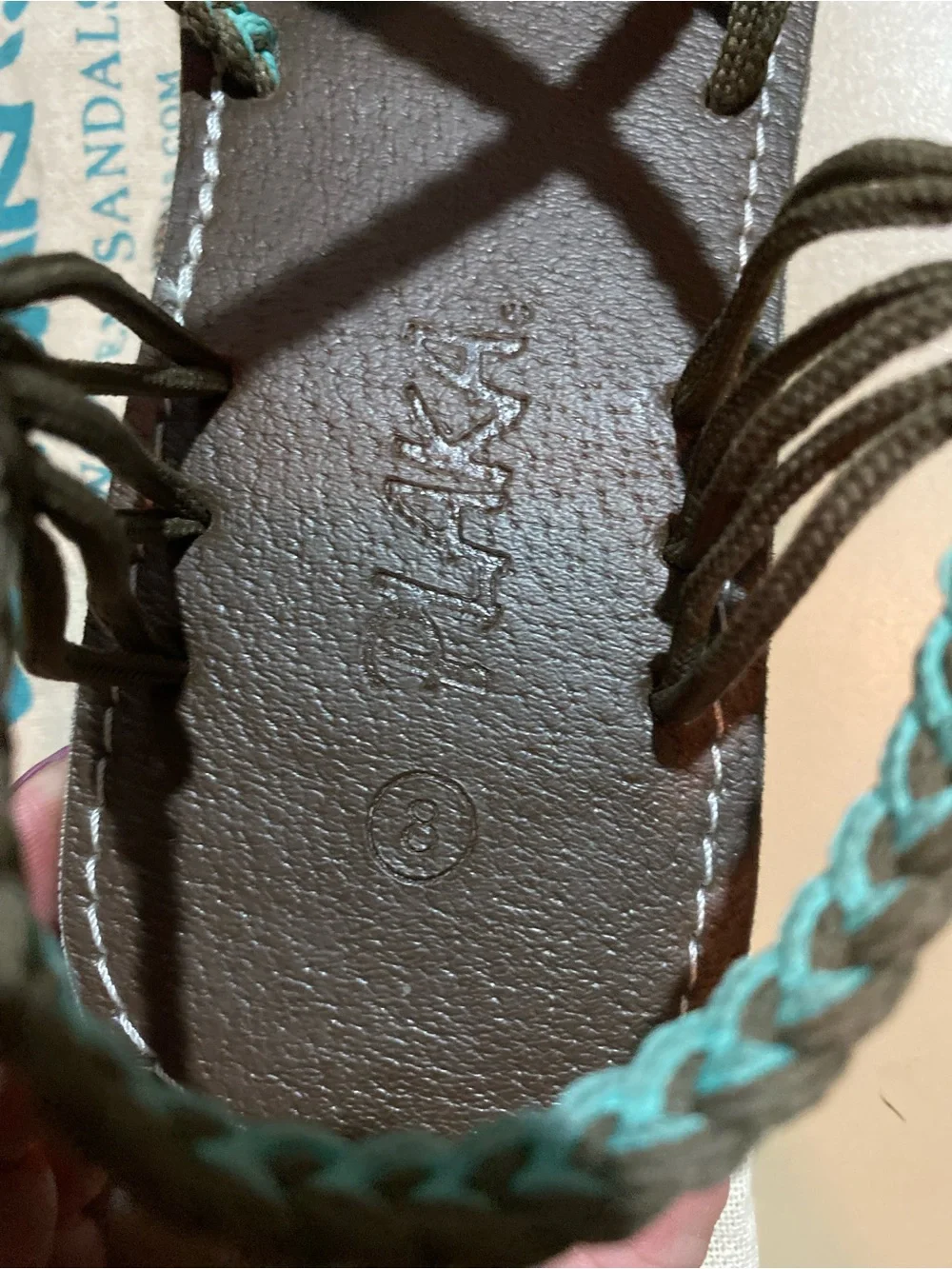 Women’s Braided Brown Leather Sandals with Turquoise Accent